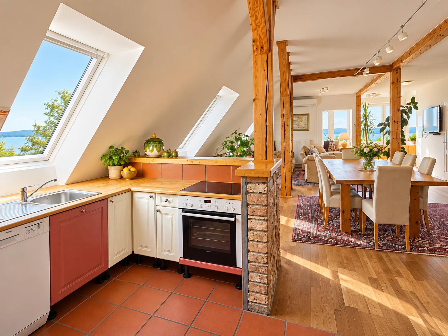 Küche von Apartment Modern unter den Dachfenstern mit Blick Richtung Balaton